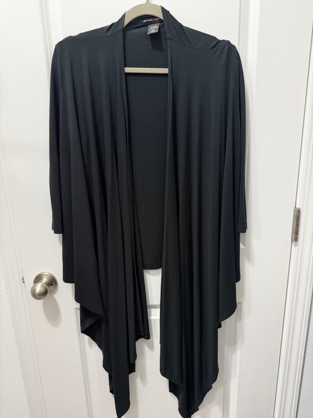 New York & Company Stretch Black Draped Open Front Cardigan